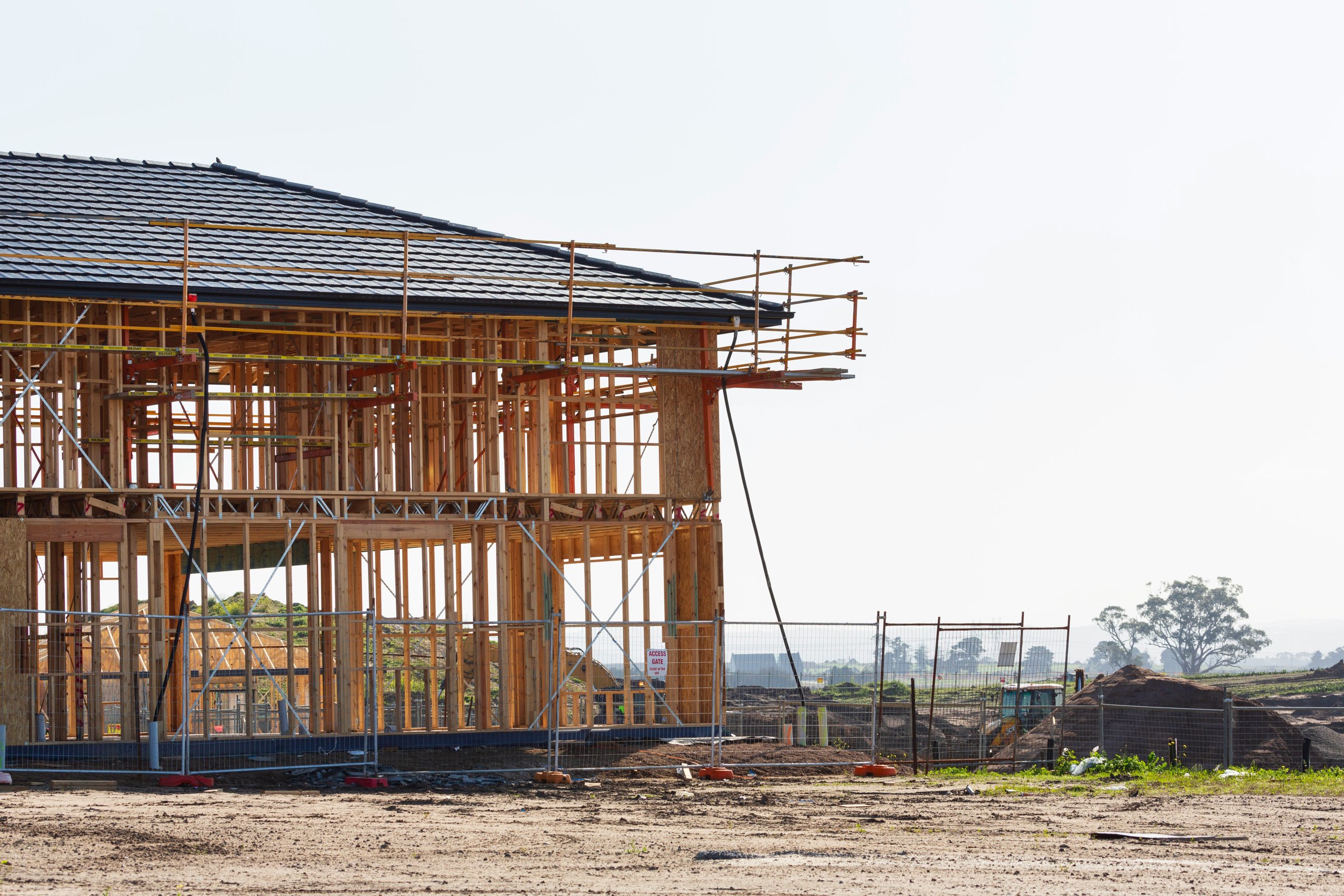 Wood framing on a residential construction site